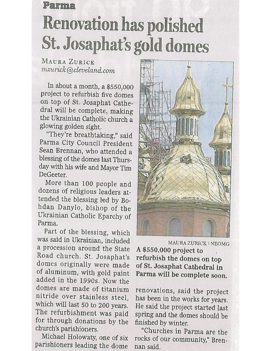 PARMA'S ST. JOSAPHAT CATHEDRAL GOLD DOMES GET RENOVATION
